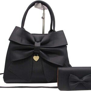 Women Handbag 2 Pcs Set Big Bow-Knot PU Leather Top Handle Bag Designer Tote Bag